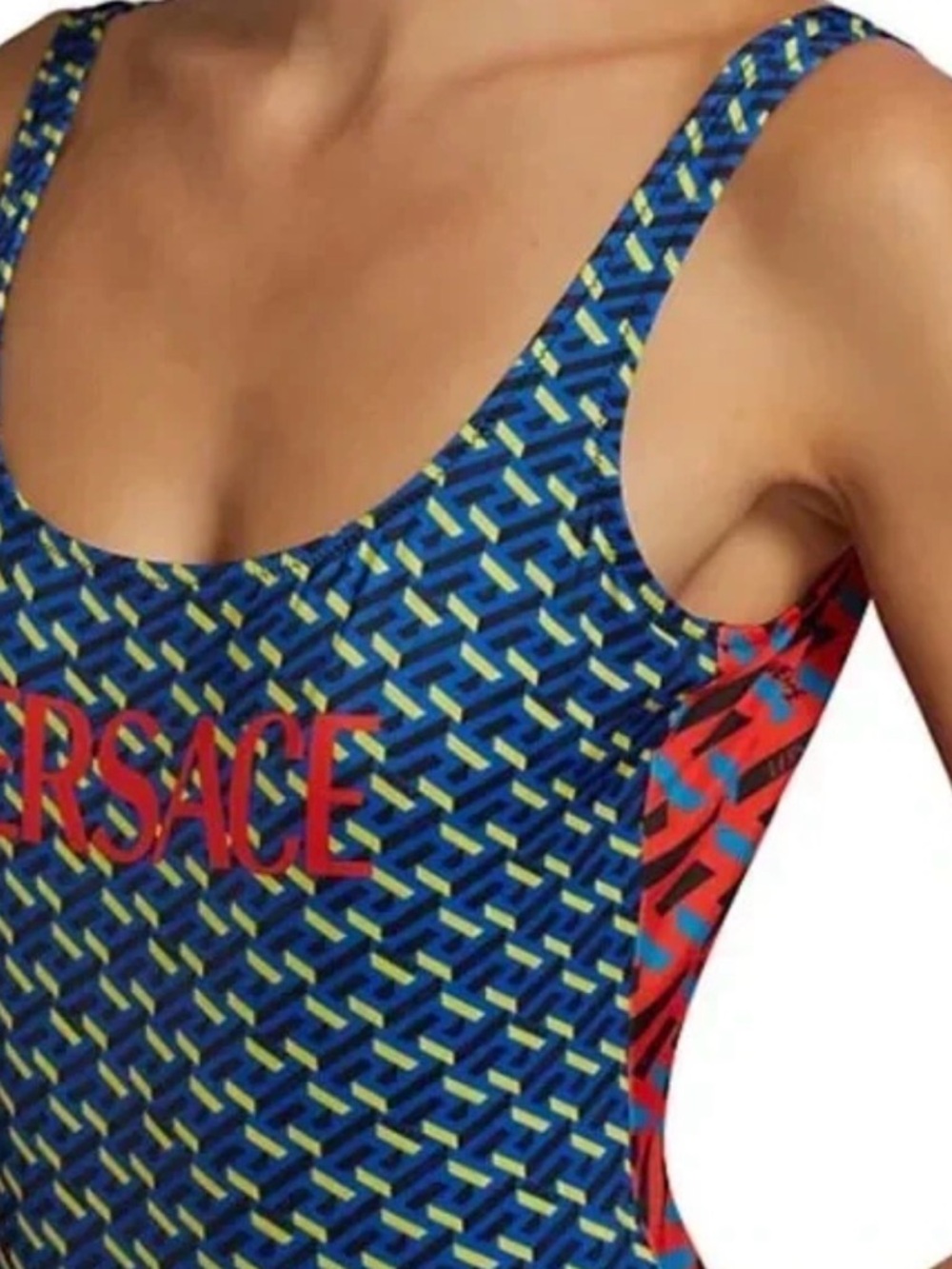 Versace Blue and Red Logo One-Piece Swimsuit (2) sz